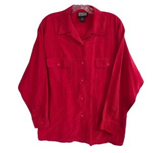 Vintage Bice 100% Silk Button Down Blouse Size 14 Office Siren Luxury Minimalist